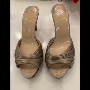 Christian Louboutin light gold high heeled mules